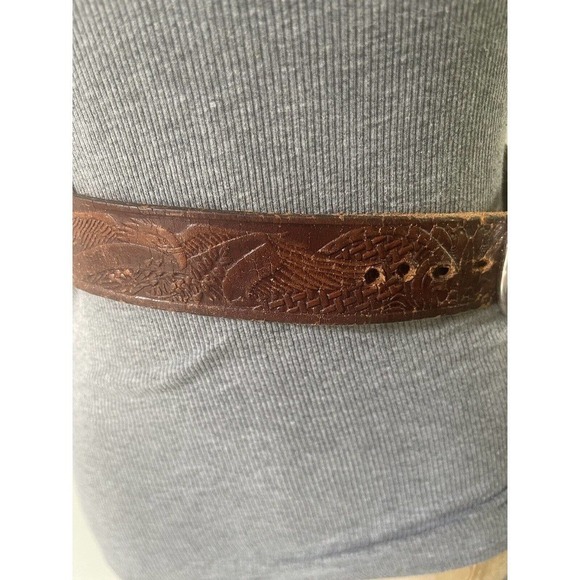 Vintage Hand Tooled Buckle Belt 44 Handcrafted Western Top Grain Leather Brown - Picture 3 of 8